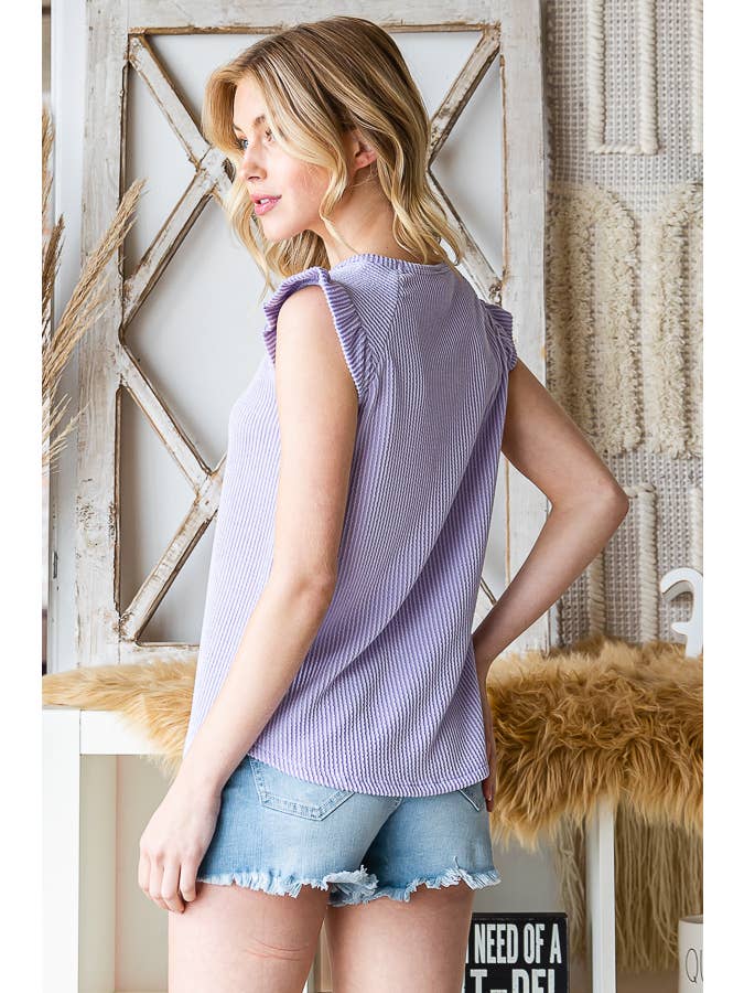 7th Ray – Engroshandel Strikket top - Dame – Solid Rib Knap-Front Flæseærme Top T515616