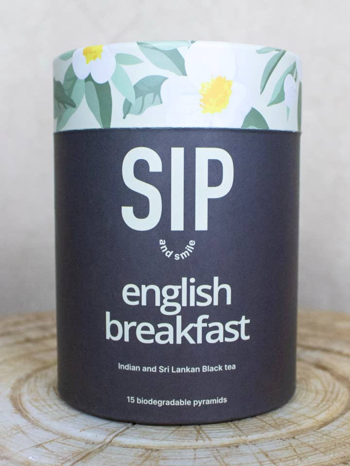 Pequeno-almoço Inglês Tubo 15 saquetas de chá piramidais biodegradáveis por atacado de Sip and Smile LTD