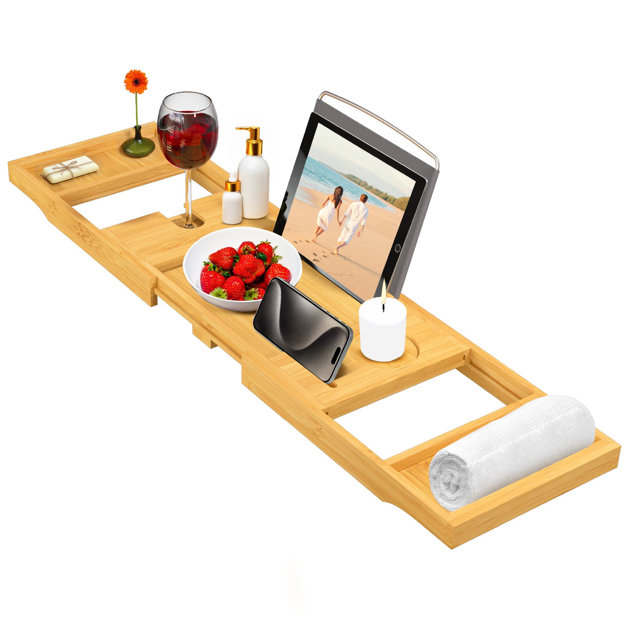 Bambusi - Wholesale Bath Caddy - Bamboo Bathtub Tray for Tub - Expandable Bath Tray for Tub6