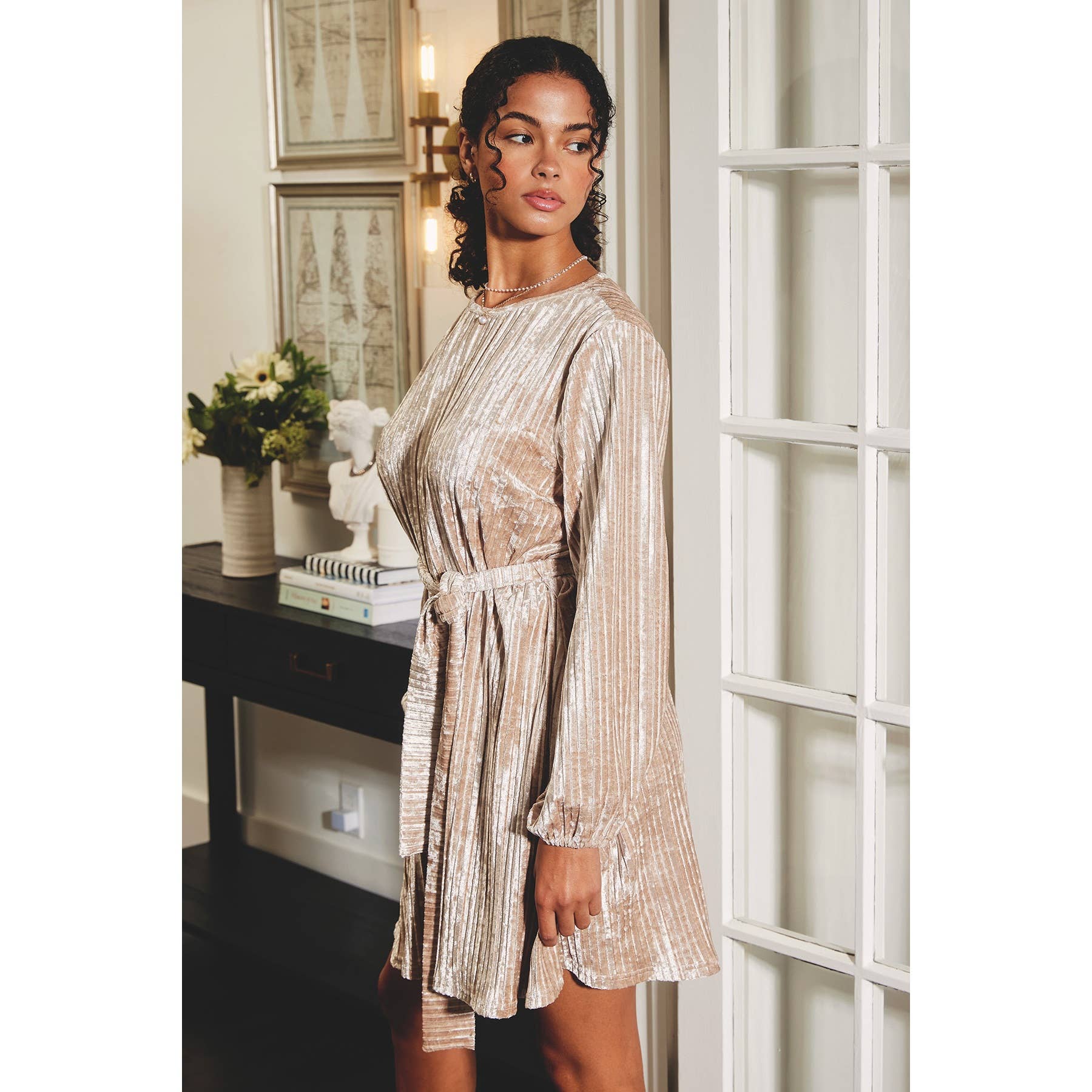 Dress Forum - Vendita all'ingrosso Vestito - Donna - Abito con cintura a fusciacca con scollo alto in velluto6