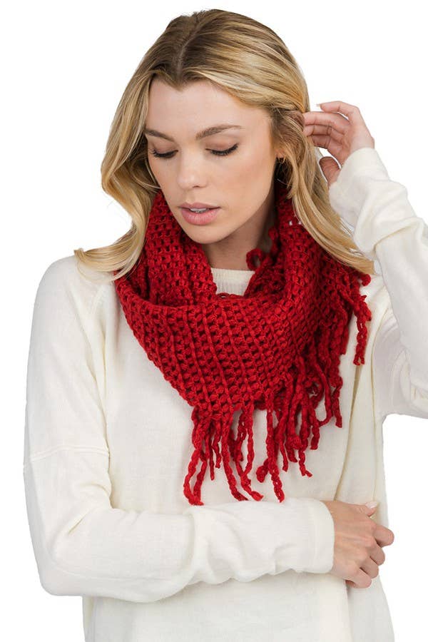 Cap Zone - Wholesale Scarf - Women's - Mesh Seed Stitch Knit Fray Trim Infinity Scarf3