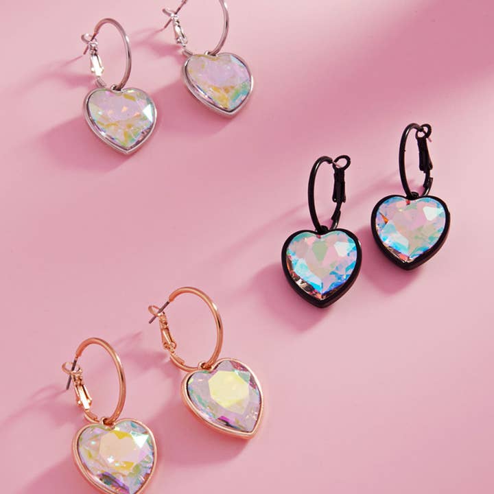 Fashion City - Wholesale Dangle Earrings - Heart-Shaped AB Glass Stone Plug Earring