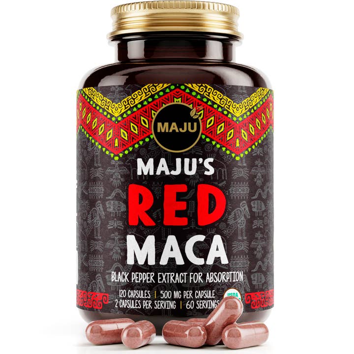MAJU Organic Red Maca Root Capsules (120ct) for wholesale by Maju Superfoods