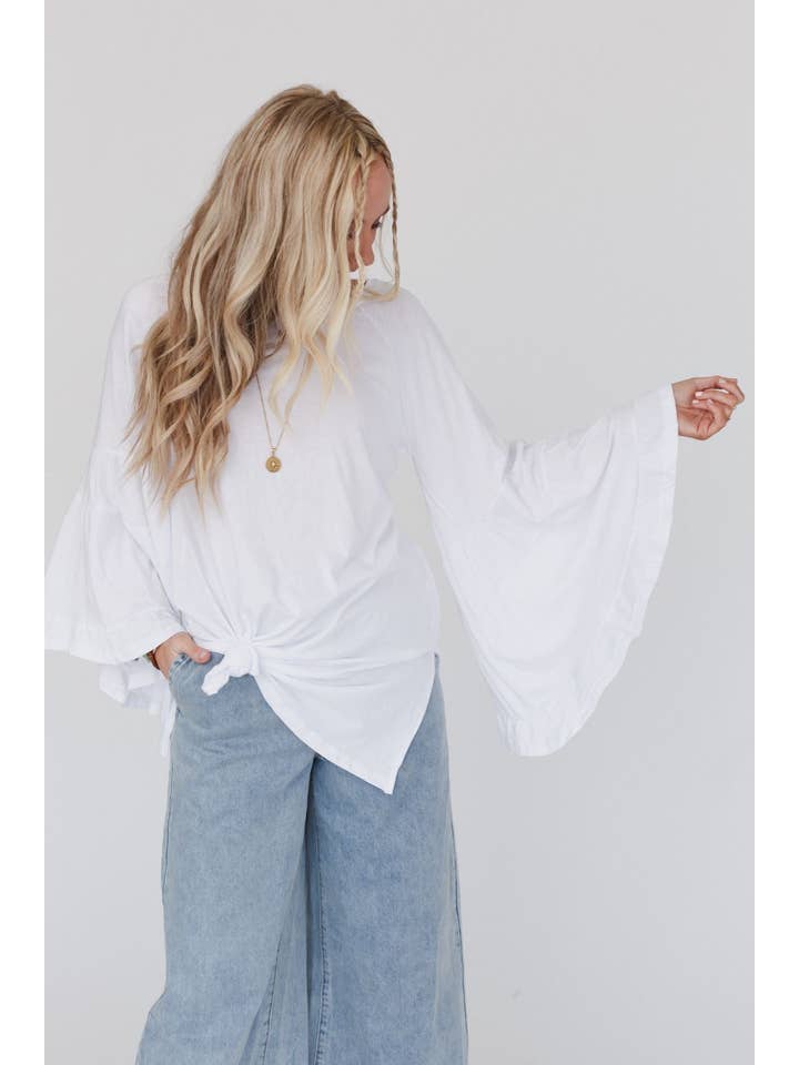 Three Bird Nest - Wholesale Tunic - Women's - Bell Sleeve Baseball Tee - White6