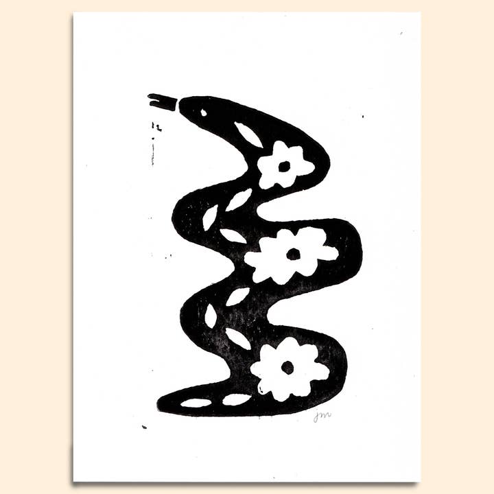Snake Blockprint - 6x8" - Hand Carved + Hand Printed for wholesale by Jennyfer Marie Art