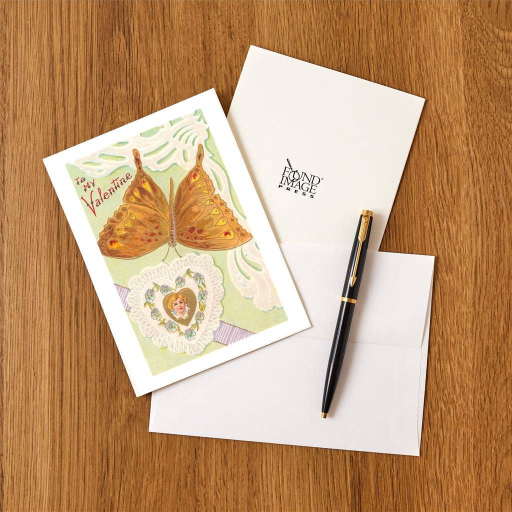 Found Image Press - Wholesale Stationery/notecard set - Greeting Card VL-28 To My Valentine, Gold Butterfly1