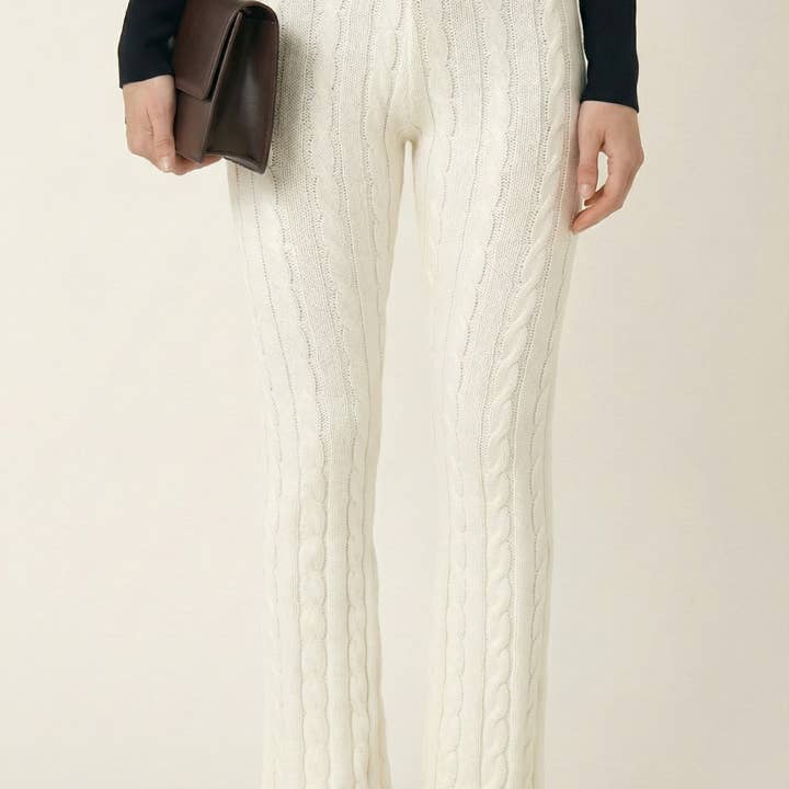 Cable Knit Pull On Pants with Ribbed Waistband and Straight Leg for wholesale by Modenaire