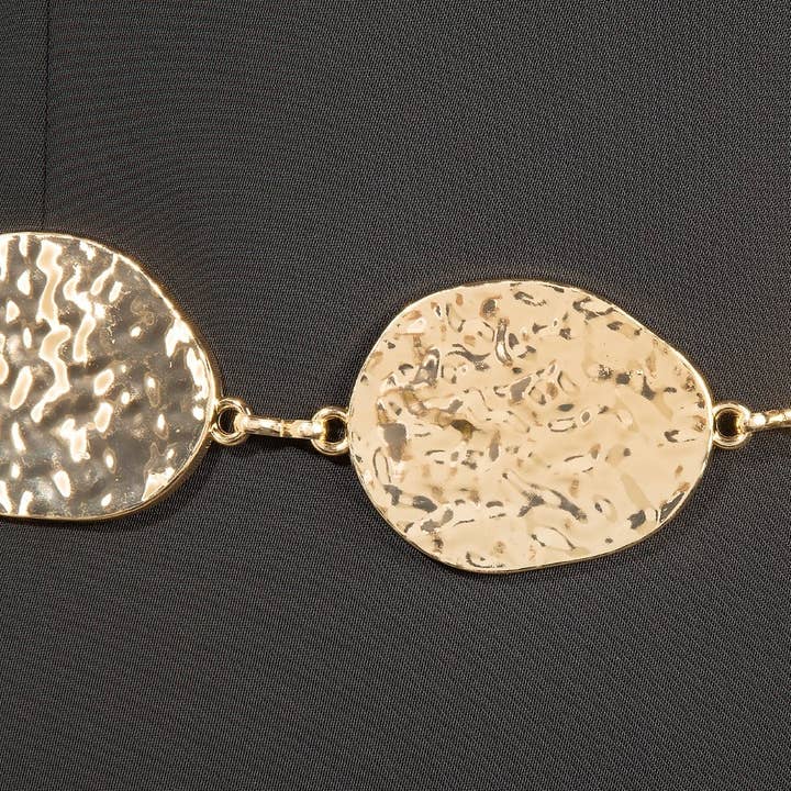 Collections by Fame Accessories - Wholesale Belt - Women's - Metallic Hammered Oval Chain Belt2
