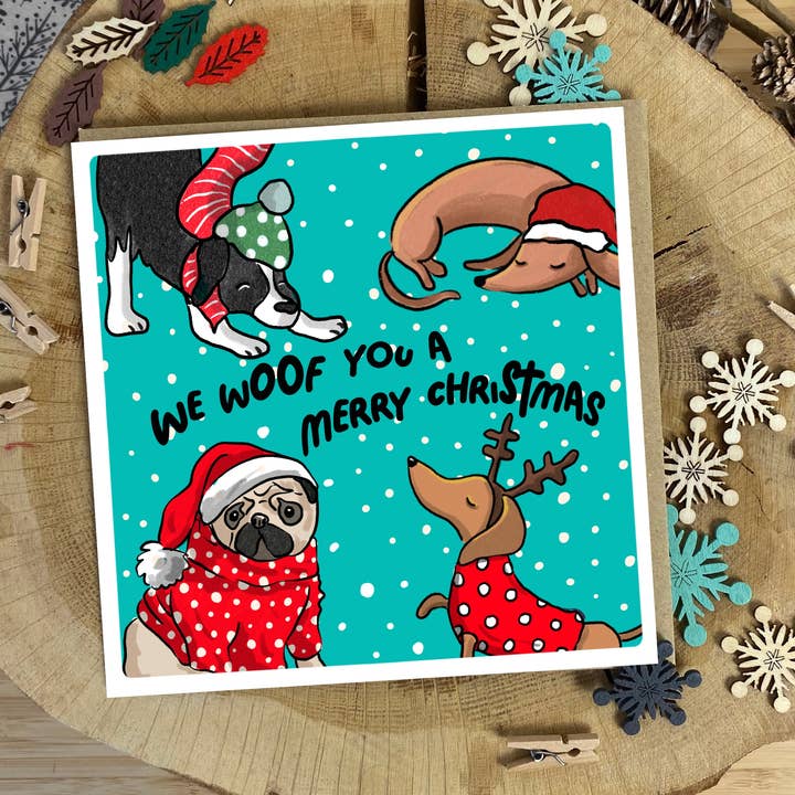 Christmas Dogs! We woof you a Merry Christmas for wholesale by Cake and Crayons