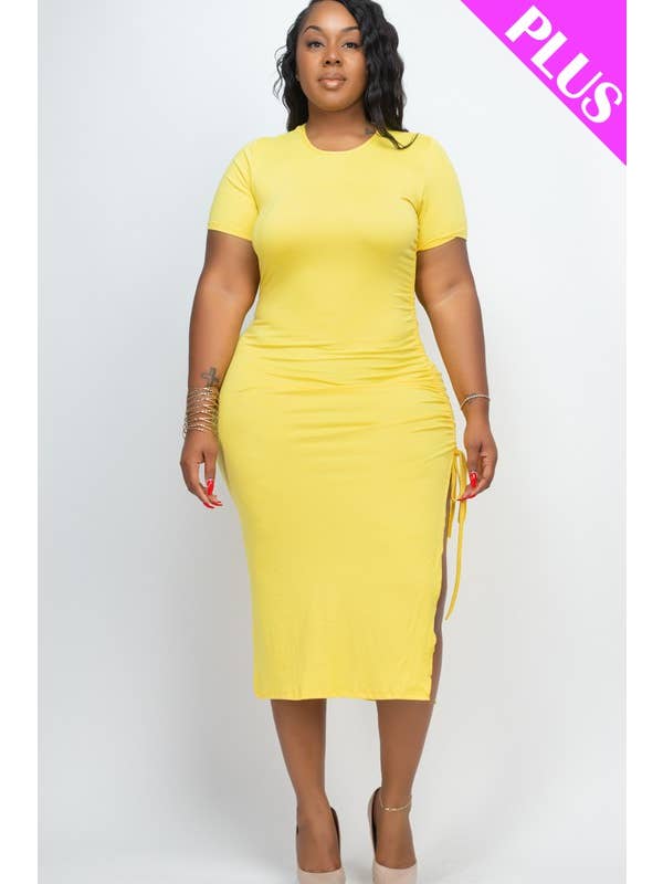 Vanilla Monkey - Wholesale Dress - Women's - Plus Size Drawstring Ruched Side Split Dress8