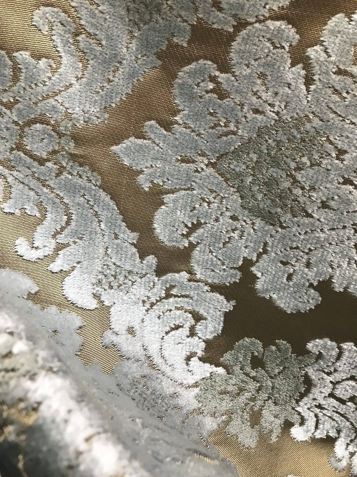 Fancy Styles Fabric - Wholesale Fabric - SWATCH Lady Cecile Designer Italian Burnout Damask Chenille Blue Bronze Fabric Upholstery7