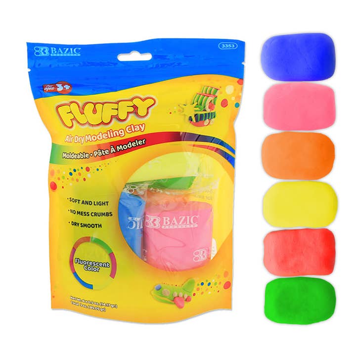 0.5 oz 6 Fluorescent Color Air Dry Modeling Clay for wholesale by Luna Office Supply - Everyday Essential