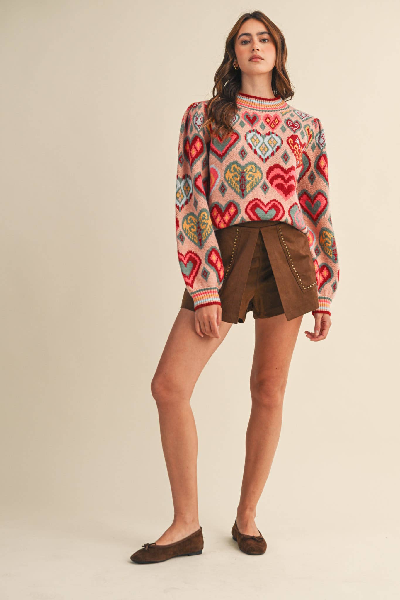 &MERCI - Wholesale Knit Sweater - Women's - HEART PATTERN PULLOVER SWEATER MSW1091326