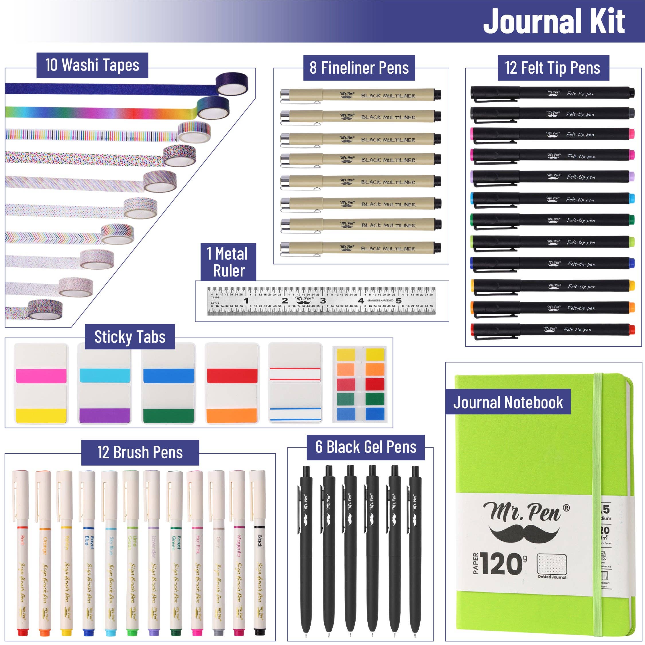 Mr. Pen – wholesale Journal/diary – Mr. Pen - Creative Journaling Kit, 10-Piece Set for Bullet2