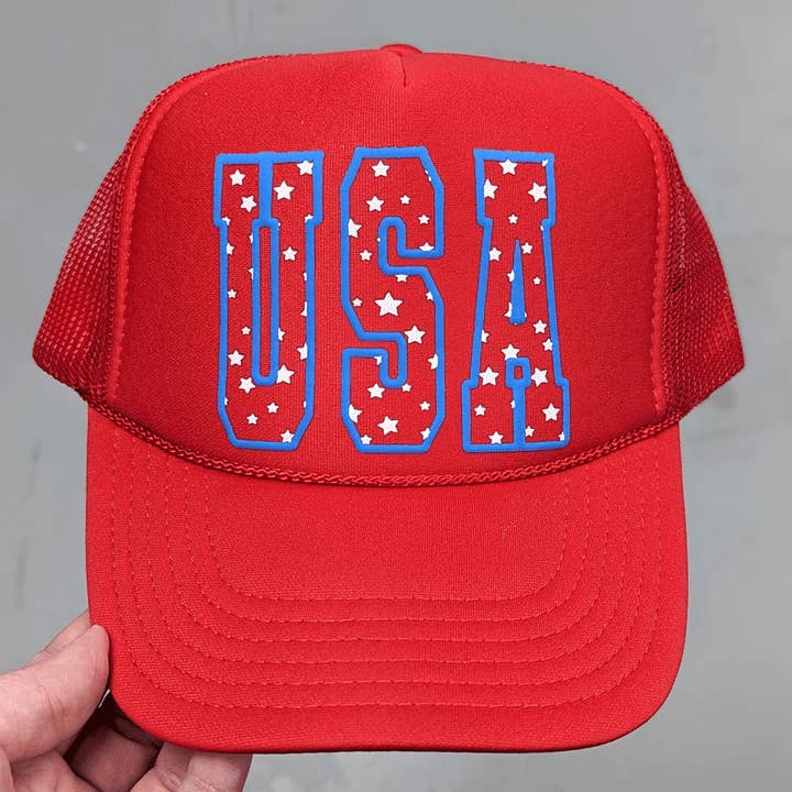 USA Blå PUFF Hat/Pocket Screentryck Värmeöverföring för wholesale av Trendy Transfers