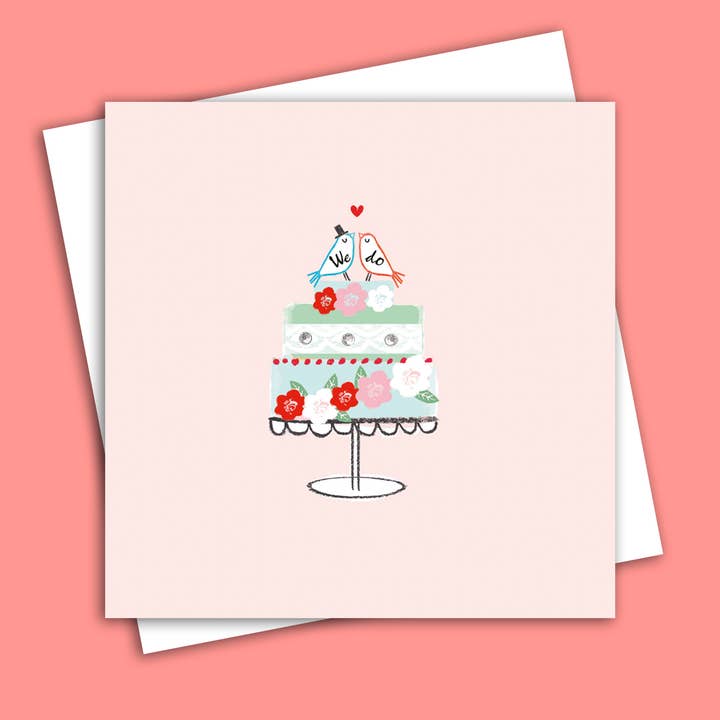 Carte de mariage - We Do - Birds on Wedding Cake pour la vente par Lou Mills