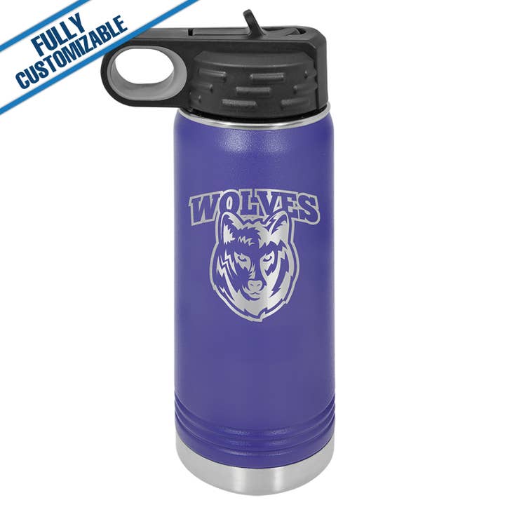 GiftWorksPlus - Wholesale Water Bottle - 20oz. Engraved Water Bottle with Straw - Fully Customizable8