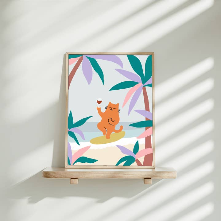 Angela Wan Art - Wholesale Art Print - "Yoga Cat" Matted Print2