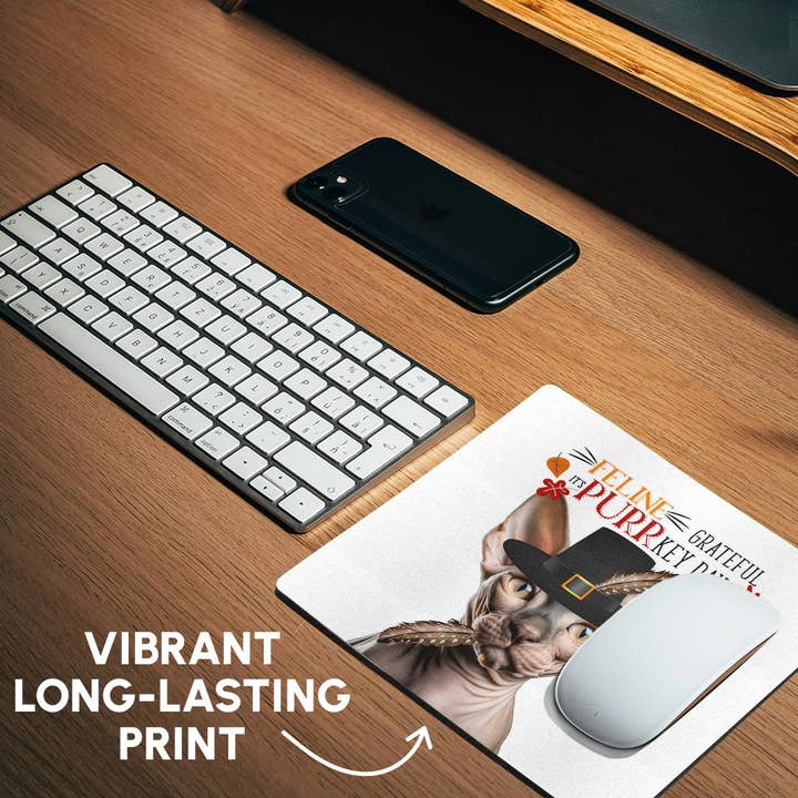 3dRose - Wholesale Mousepad/Trackpad - 3dRose, Adorable Sphynx Cat Loves Turkey Day for a Funny Thanksgiving Day, Mouse Pad