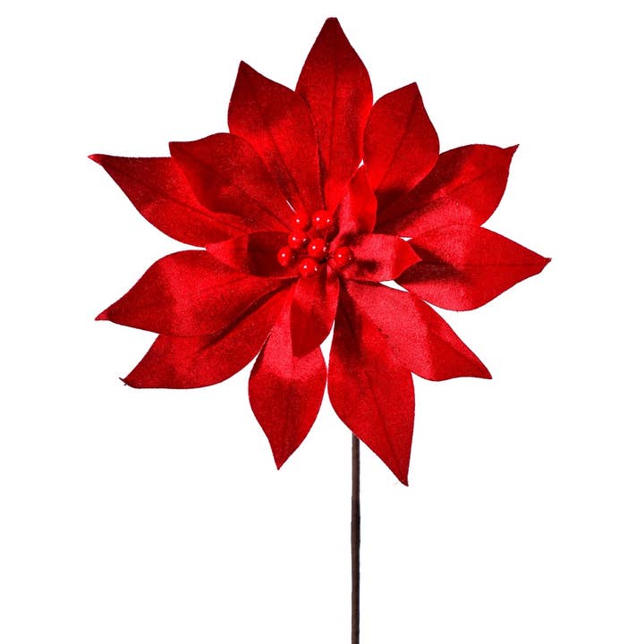 CMC Wholesale - Wholesale Artificial flowers - Velvet Pearl Centre Poinsettia 20″ Stem – Red