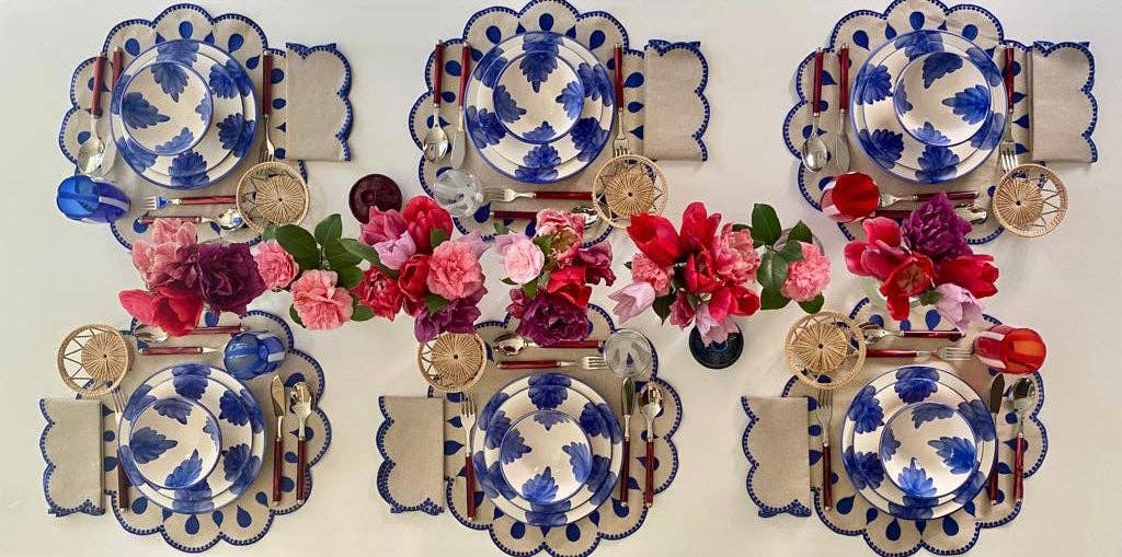 Mariaida Home - Vente Serviettes de table en tissu - Guardanapo Gotas, beige avec bleu4