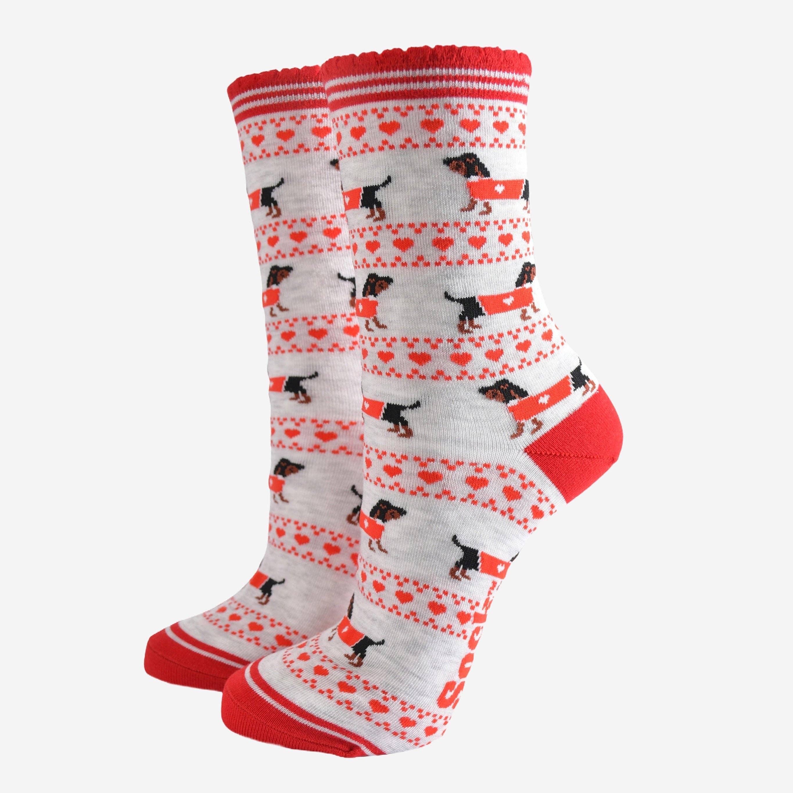 Sock Talk – wholesale Socks – Women's – Women's Bamboo Socks - Grey/Red, Sausage Dog Fair Isle0