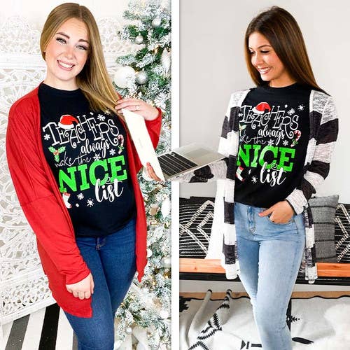 Sugar Stitch - Wholesale Screen Printed T-Shirt - Women's - Teacher's Always Make the Nice List Christmas T-Shirt