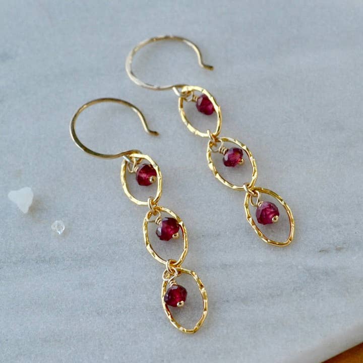 Splash Earrings - triple marquise dangle earrings with birthstones for wholesale by Foamy Wader