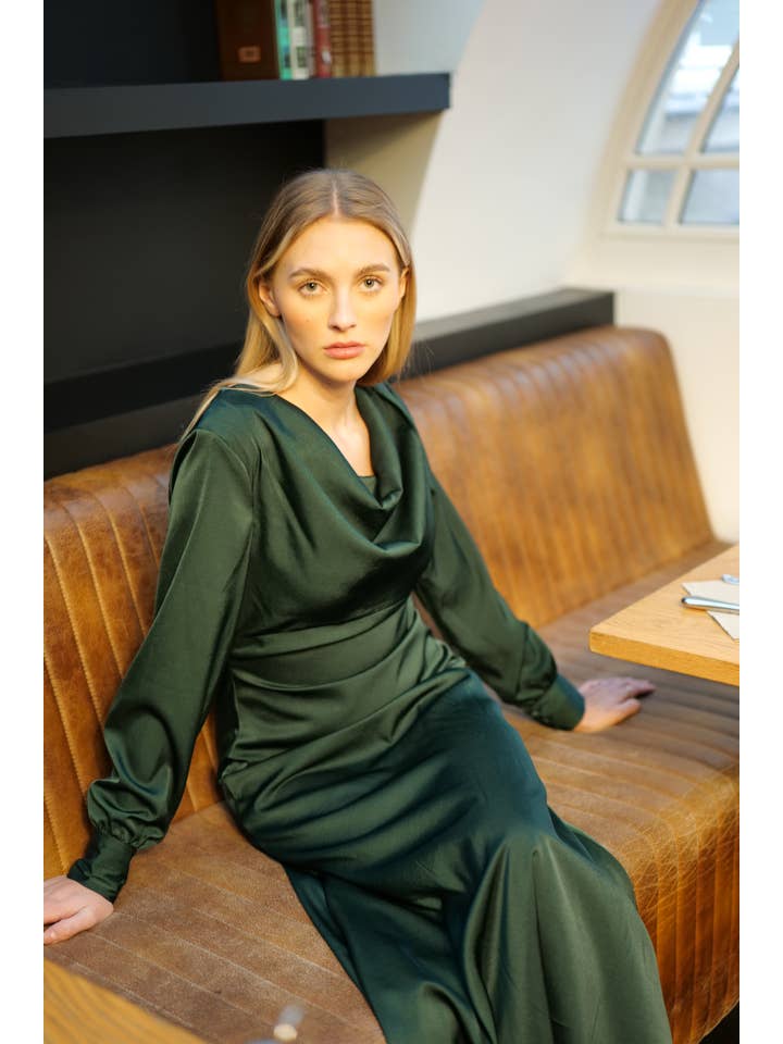 Green GIGI satin long dress for wholesale on Faire
