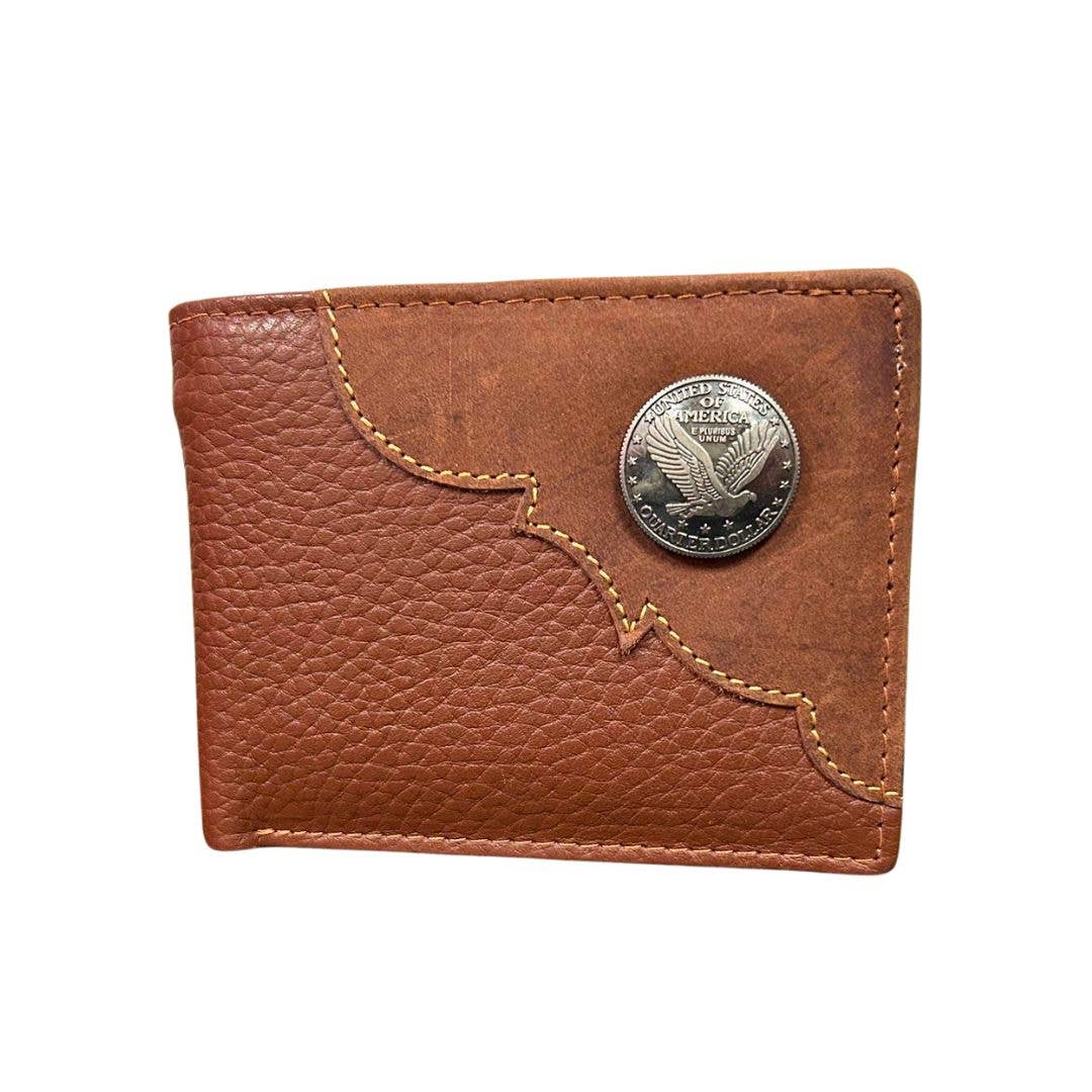 Leather Impressions Inc - Wholesale Wallet - Men's - Mixed Media Two Tone Bifold Rodeo Wallet w/ Medallion AB191712