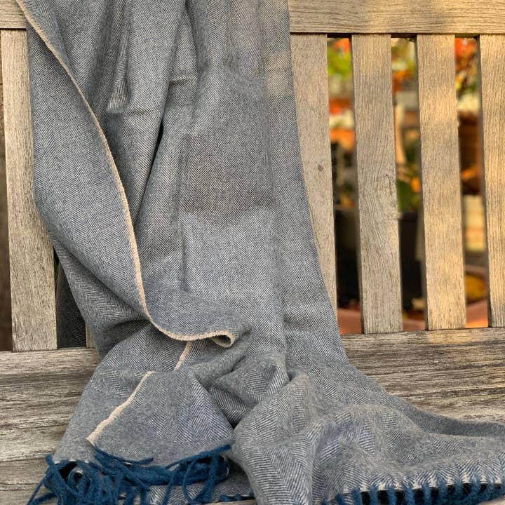 Baby Alpaca Herringbone Blanket Navy Blue for wholesale by INWOOL