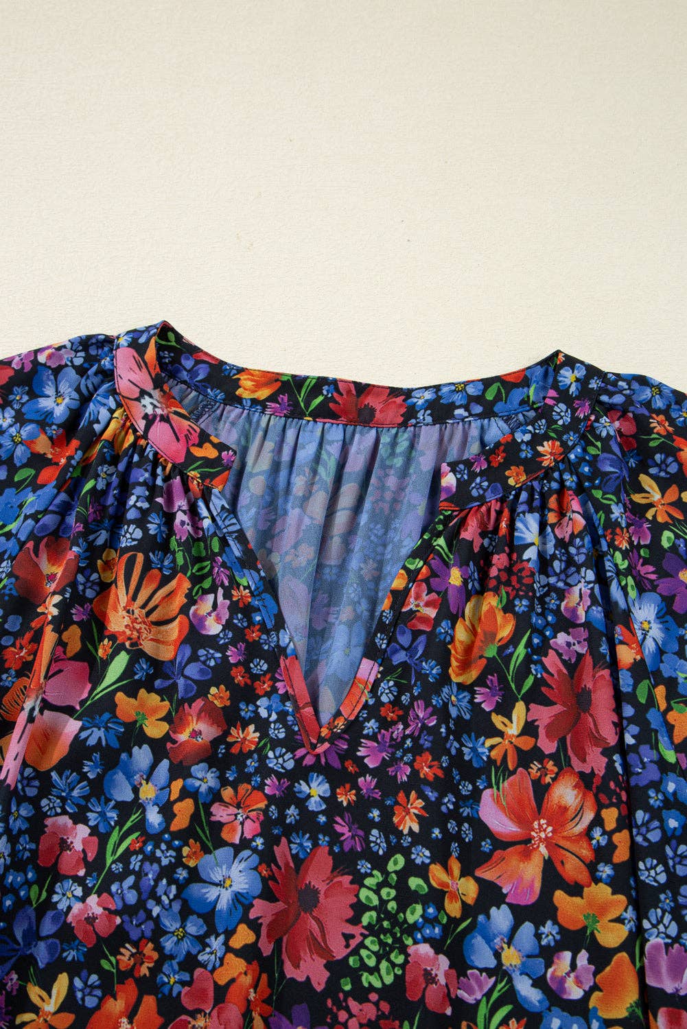 Blue Floral V-Neck Long Sleeve Maxi Dress for wholesale on Faire7