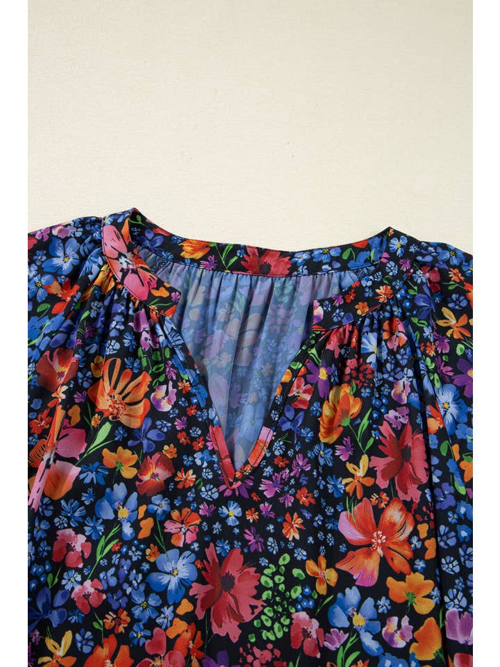 Blue Floral V-Neck Long Sleeve Maxi Dress for wholesale on Faire7