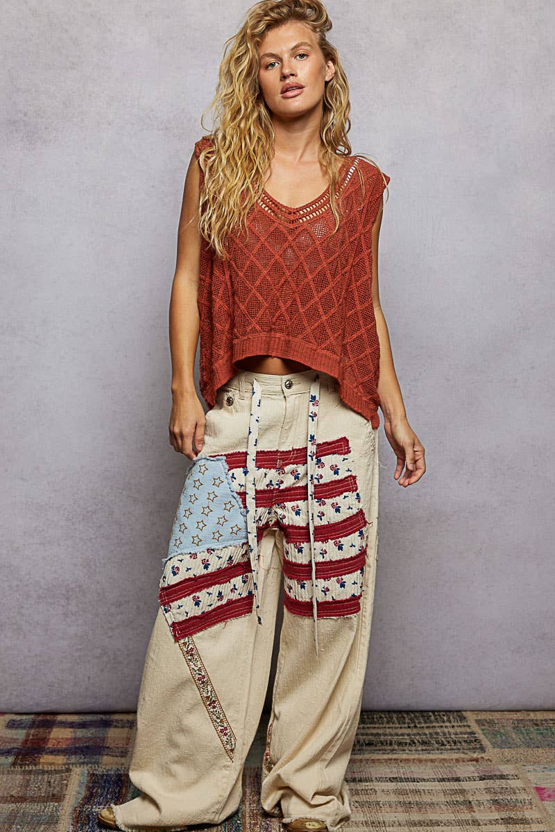 Pol Clothing - Wholesale Knit Top - Women's - V-neck Diamond Weave Crochet Sleeveless Knit Top 14