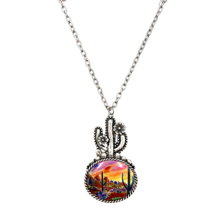 Southwestern Cactus Pendant Long Necklace for wholesale by Lunar Deer