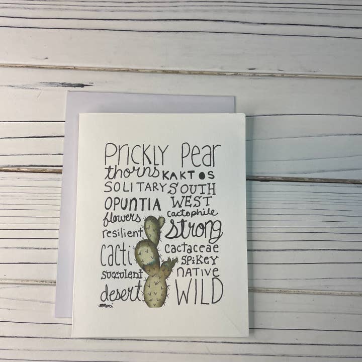 Cartão de felicitações Prickly Pear & Words - Em branco por dentro por atacado de Two Deserts