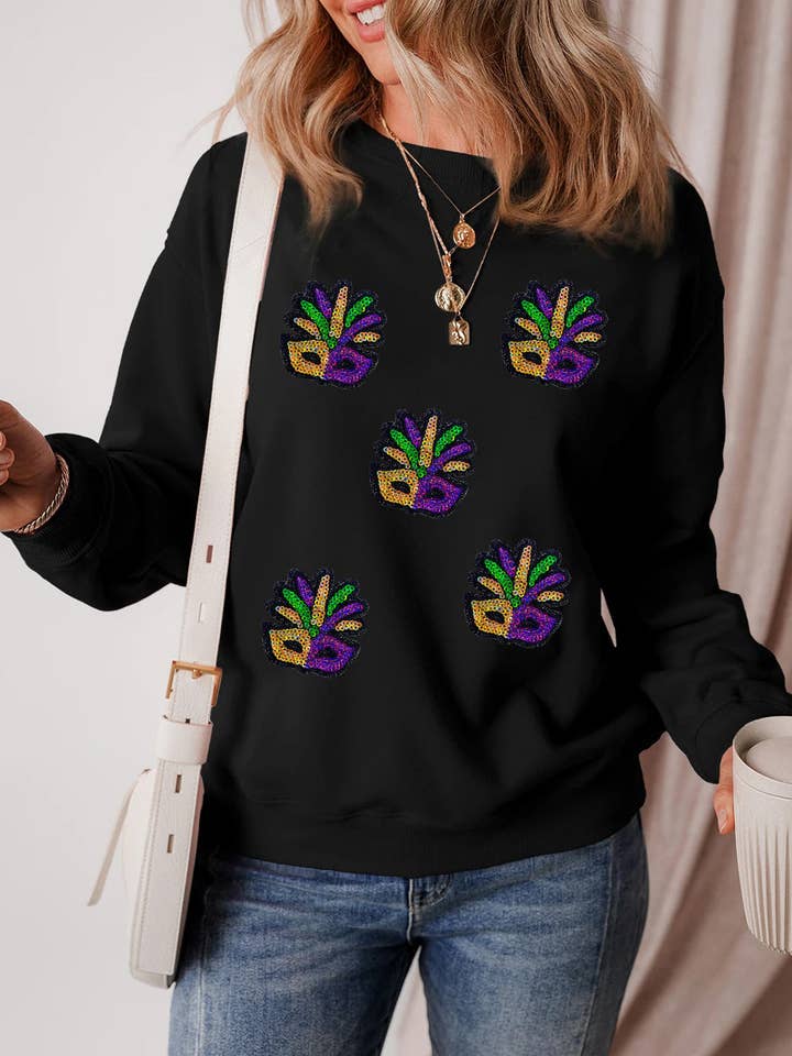 Mardi Gras Farverig Maske Mønster Hverdagssweatshirt for engroshandel hos Lovesoft