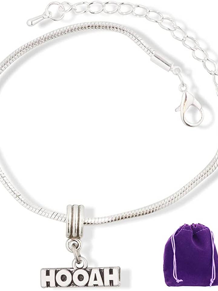 Hooah Text Snake Chain Charm Bracelet for wholesale by Dave The Bunny