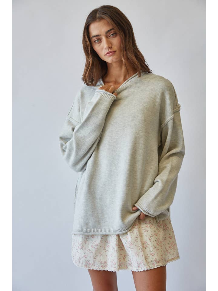 Creamon - Wholesale Knit Sweater - Women's - JSW2828-MG-Inside Out Roll Neck Pullover Sweater10