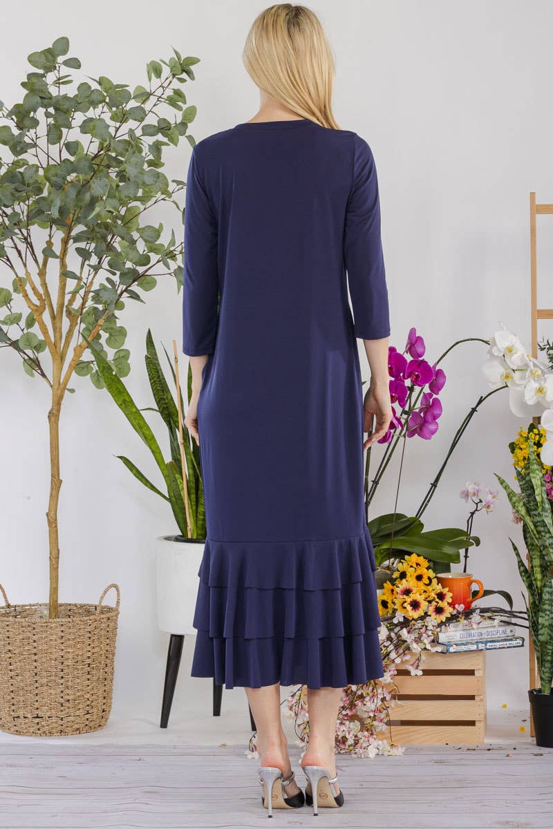 Celeste Clothing – Großhandel Kleid – Damen – Großgrößen-Midikleid mit gestuften Rüschen und 3/4-Ärmeln37