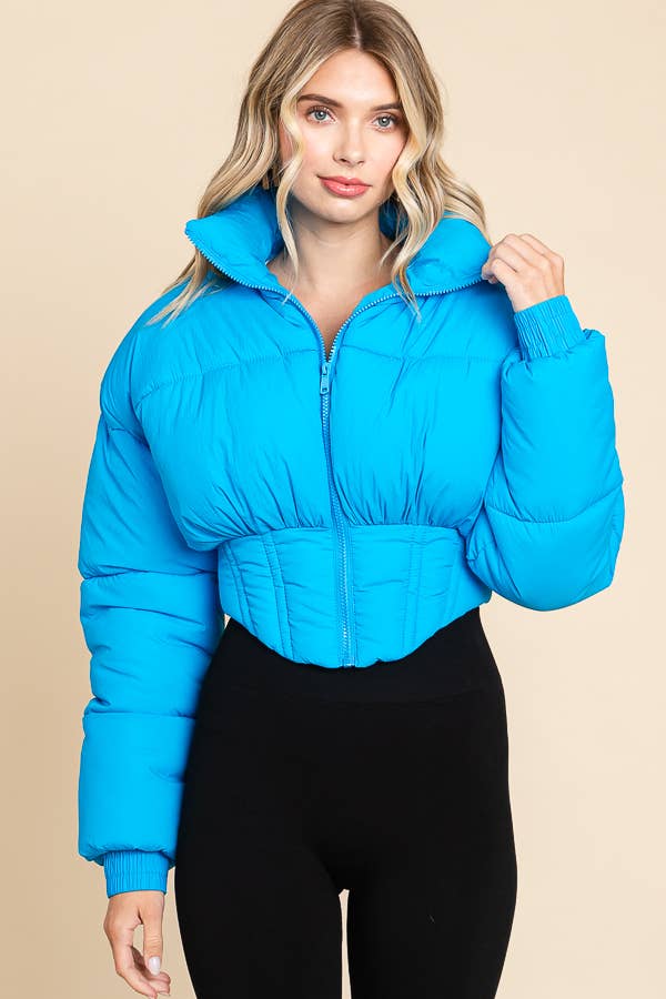 ANWND - Wholesale Puffer Jacket - Women's - 2456-HIGH NECKLINE FRONT ZIPPER CORSET PUFFER JACKET1