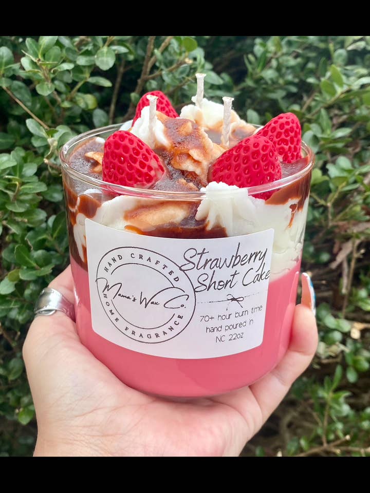 Strawberry shortcake 3 wick candle for wholesale by Mama’s Wax Co. LLC