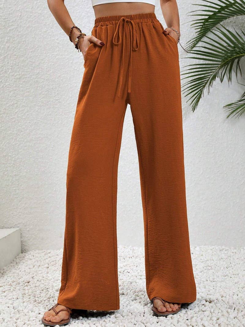 FULL TIME PURCHASE - Vente Pantalon – femme - Pantalon décontracté polyvalent uni à jambes larges et longueur au sol6