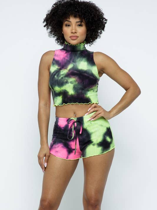 Shorts-Set mit geripptem Batikpinsel für den Großhandel von Belita Collection