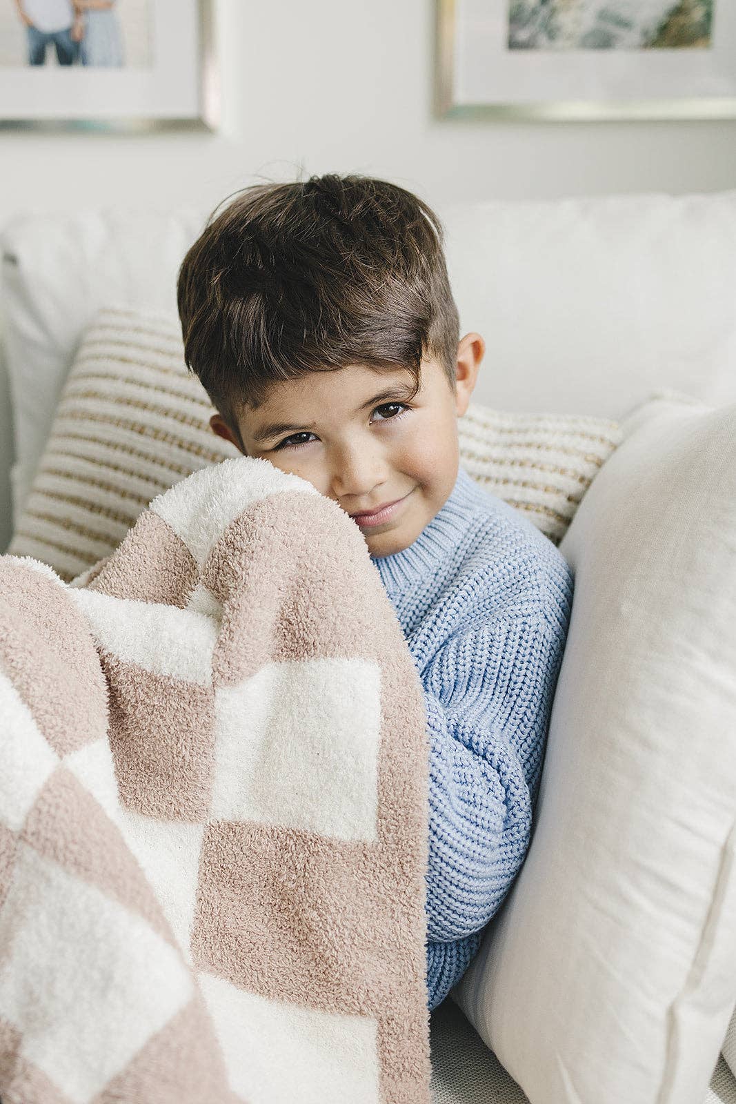 Lucky Panda Kids - Wholesale Bedding Blanket - Kids & Baby - Checkered Plush Baby Blanket | Latte1