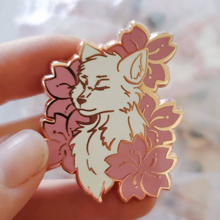 Joan of Art – wholesale Lapel pin/button – Cherry Blossom Spring Wolf - Enamel Pin0