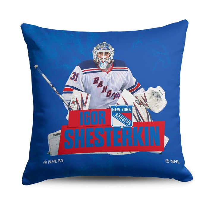 Coussin imprimé NHL Ny Rangers Igor Shesterkin pour la vente par The Northwest Group