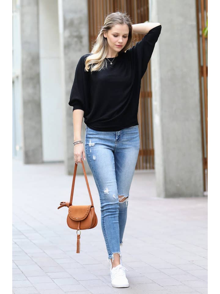 42POPS - Wholesale Knit Sweater - Women's - `.Ribbed Batwing Long Sleeve Boat Neck Sweater8