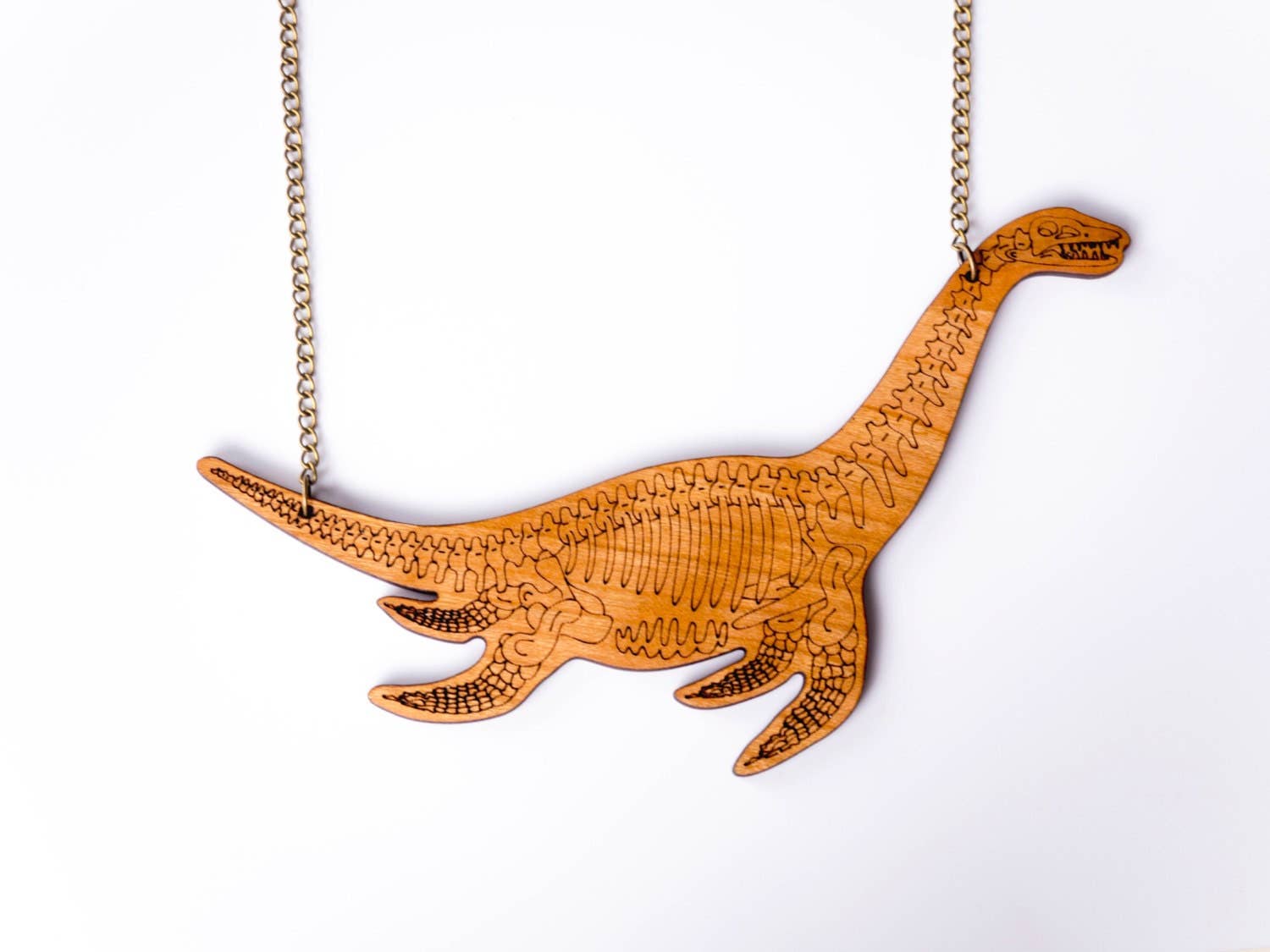 designosaur – wholesale Pendant/charm necklace – Plesiosaur skeleton laser engraved necklace2