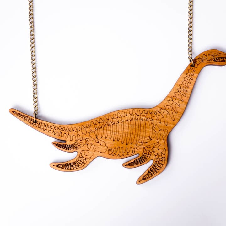 designosaur – wholesale Pendant/charm necklace – Plesiosaur skeleton laser engraved necklace2